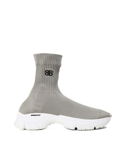 Balenciaga Gray Speed 3.0 Logo Knit Sneakers Shoes