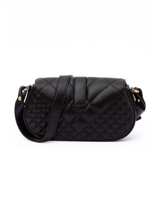 Versace Black Leather Quilted Shoulder Strap Bag