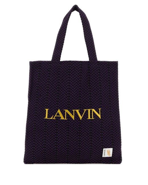 Lanvin Blue Embroidered Canvas X Future Curb Shopping Bag for men