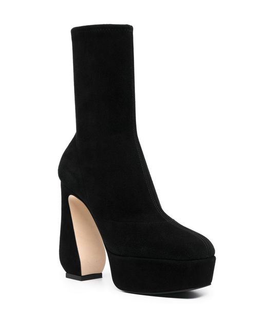 SI ROSSI Black Stretch Suede Heel Ankle Boots