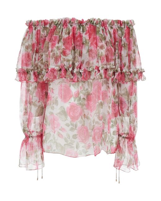 Chloé Pink Chloé Off Shoulder Top With All-Over Floral Print