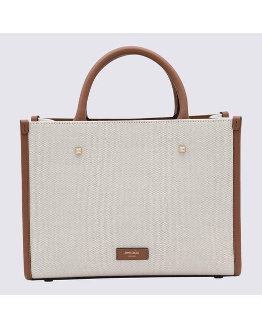 Jimmy Choo White Natural Canvas And Leather Avenue Small Tote Bag