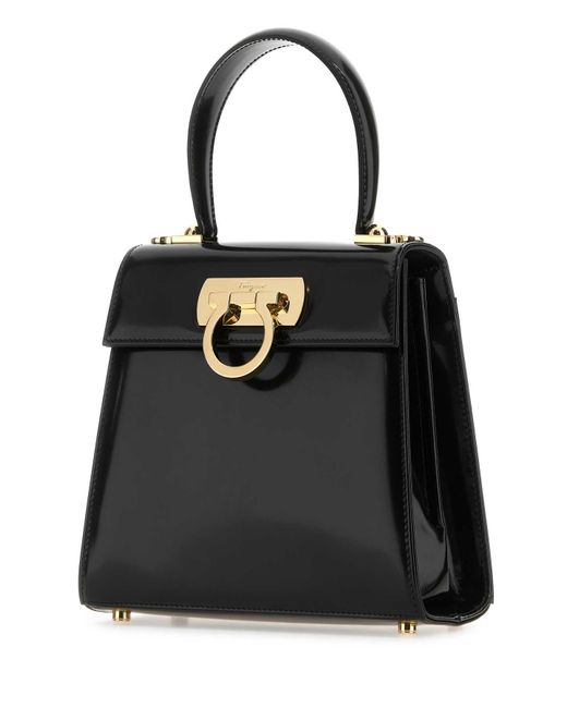 Ferragamo Black Leather Small Iconic Handbag