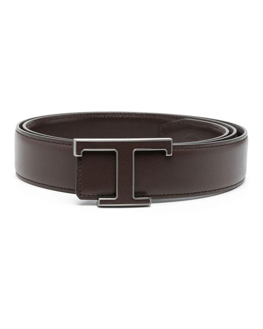 Tod's Brown Dark Calf Leather T Timeless Belt for men