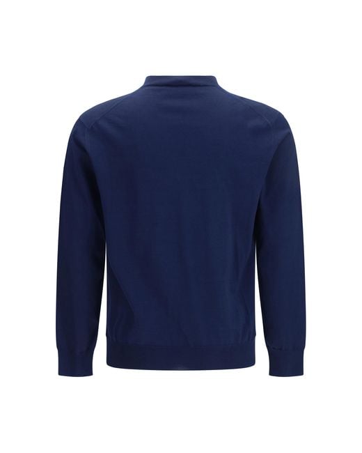 Prada Blue Cotton V-Neck Sweater for men