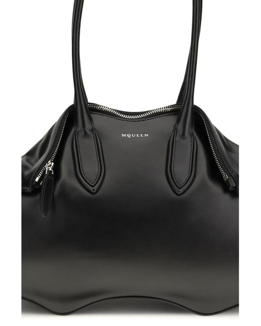 McQueen Black Manta Shoulder Bag Calf Leather Bos Taurus