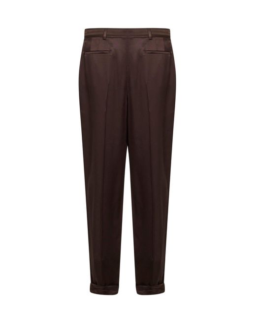 Saint Laurent Brown Chocolate Duchesse Silk Satin Slim-Fit Trousers for men