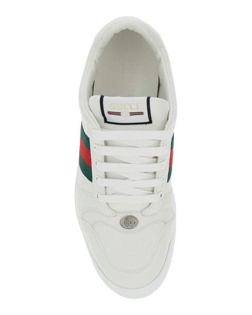 Gucci White Low Sneakers Screener Leather Lambskin Trainers for men