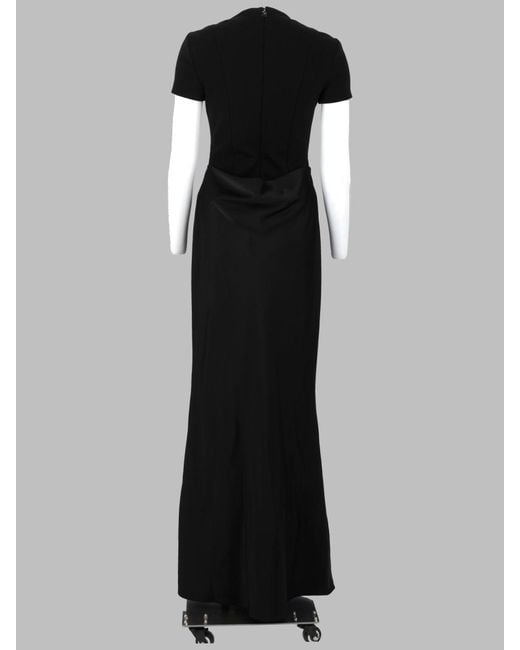 ROTATE BIRGER CHRISTENSEN Black Dress With Draped Short Sleeves, Polyester Polyamide Elastane