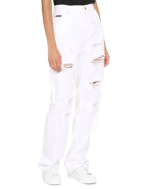 Dolce & Gabbana White 5-Pocket Straight-Leg Jeans Cotton