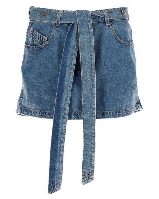 The Attico Blue Denim Skirt With Belt Cotton
