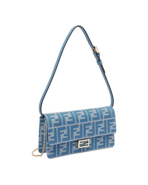 Fendi Blue Wallet On Chain Baguette