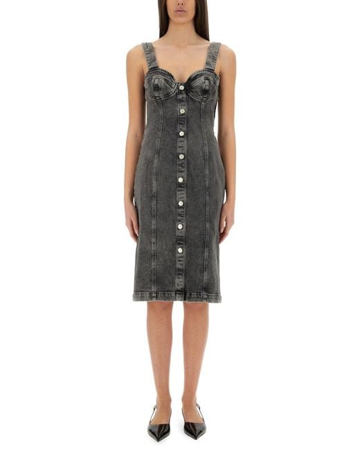 Moschino Black Denim Midi Dress Cotton