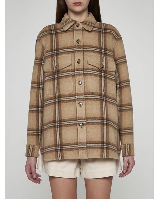 Isabel Marant Natural Faxona Check Wool-Blend Shirt