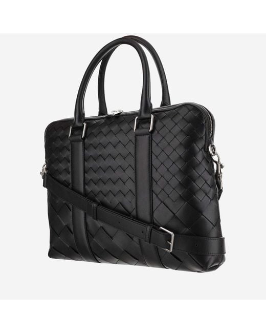 Bottega Veneta Black Slim Intrecciato Business Bag Calfskin Shoulder for men