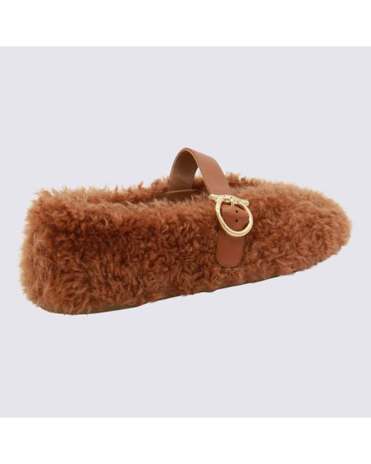 Ferragamo Brown Camel Flats
