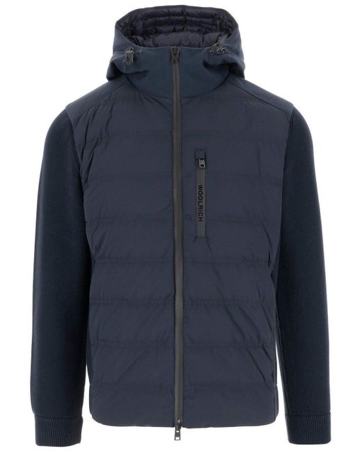 Woolrich Blue Bering Hybrid Jacket Made Of Stretch Nylon for men