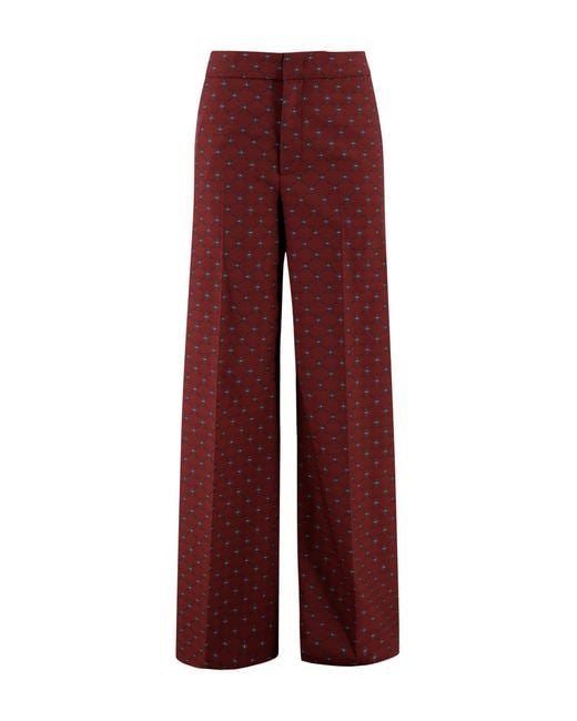 Etro Red Printed Wide-Leg Trousers With A Tie
