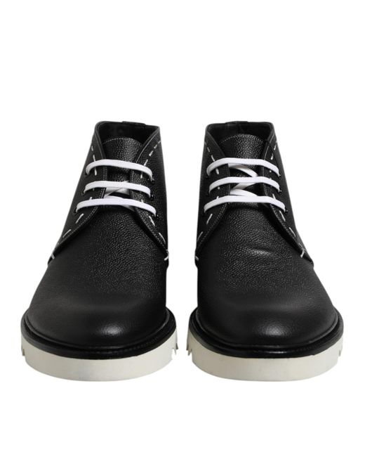 Dolce & Gabbana Black Leather Ankle Boot Stitch Detail for men