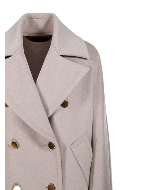 Max Mara Gray Double-Breasted Long-Sleeved Coat