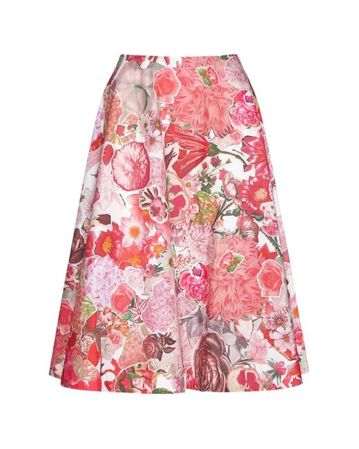 Marni Red Allover Floral Printed Midi Skirt