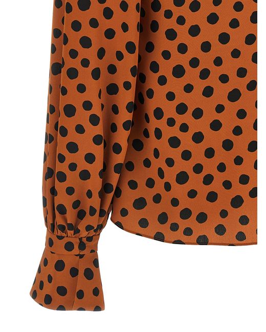 Valentino Garavani Brown Polka Dot Print Shirt Silk Shirt, Blouse