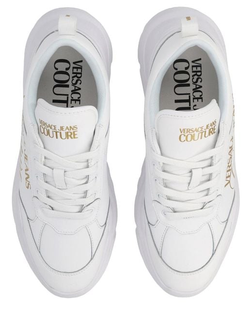 Versace Jeans Couture White Sneakers With Logo Leather Trainers