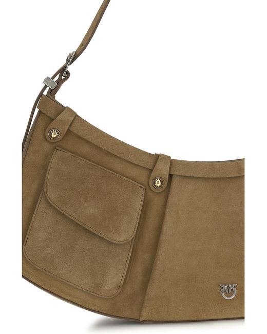 Pinko Natural Large Pocket Body Shoulder Bag Suede Calf Leather Bos Taurus