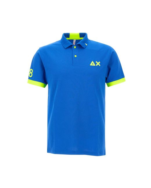 Sun 68 Blue Fluo Logo Cotton Polo Shirt for men