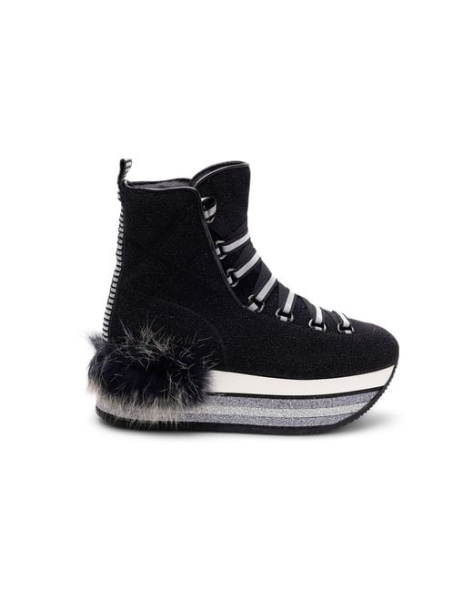 Hogan Black Fur-Trimmed Platform Boots