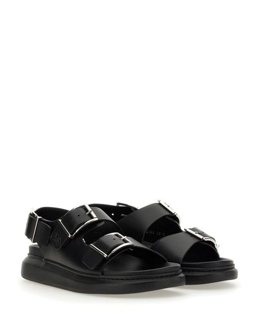 McQueen Black Leather Sandal Calf for men