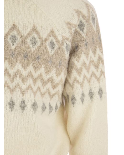 Brunello Cucinelli Natural Icelandic Jacquard Buttoned Sweater for men