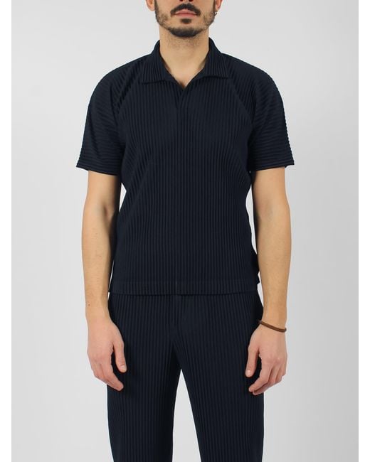 Homme Plissé Issey Miyake Blue Basic Pleated Polo Shirt for men