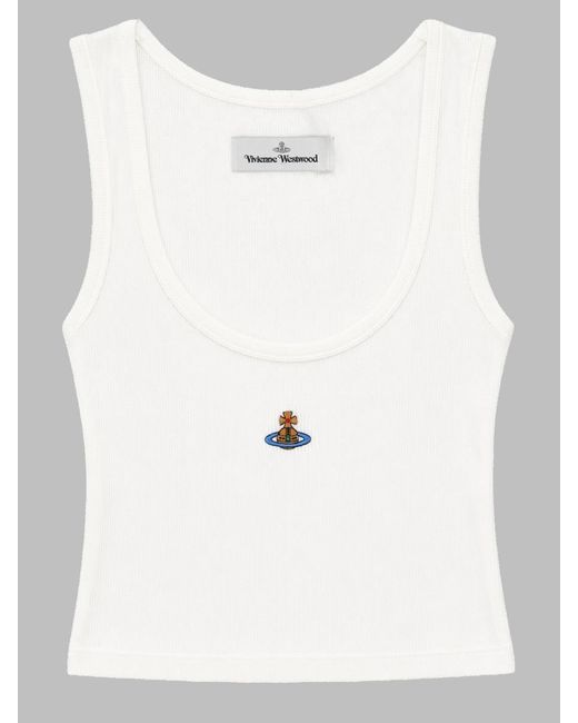 Vivienne Westwood White Ribbed Cropped Top Viscose Tops