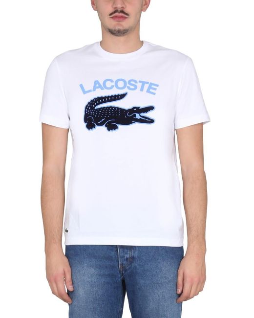 Lacoste White Regular Fit Crocodile Print Tee Xl S for men
