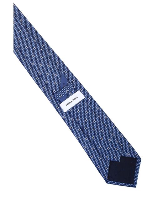 Ferragamo Blue Salvatore Gancini Print Silk Tie for men