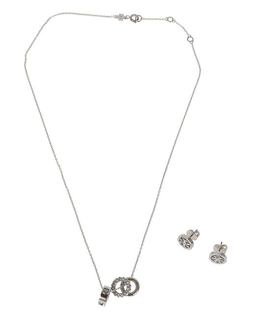 Tory Burch White Miller Pave Necklace And Earring Set Stainless Steel Collana