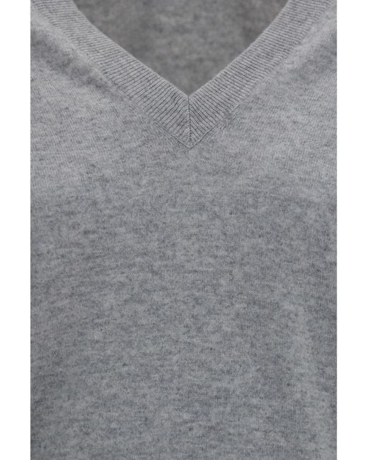 Brunello Cucinelli Gray V-Neck Cashmere Sweater Kashmir/Capra Hircus