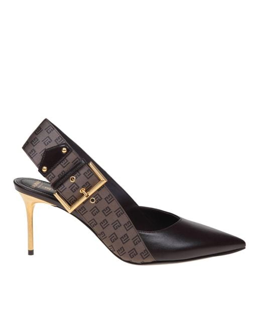 Balmain Brown Slingback Ruby In Monogram Leather And Canvas