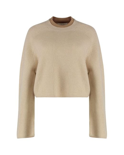 Max Mara Natural Wool And Cashmere Jersey With A Ribbed Knit