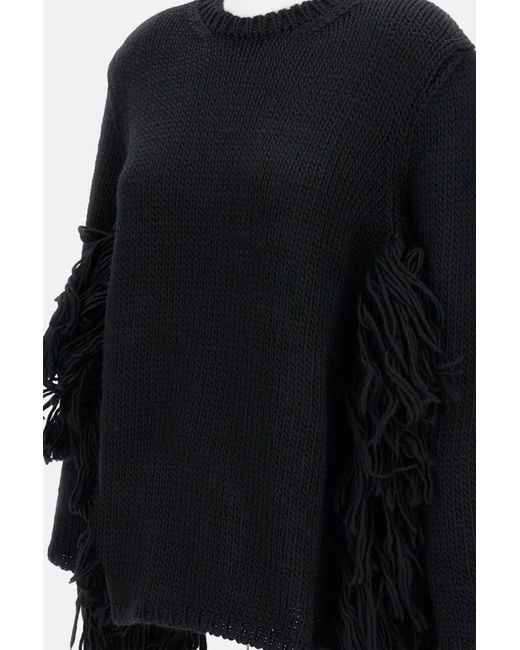 Comme des Garçons Black Wide Cable Knit Sweater With Fringed Detail