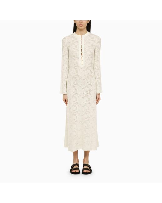 Chloé Natural Wool And Silk Dress With Embroidery