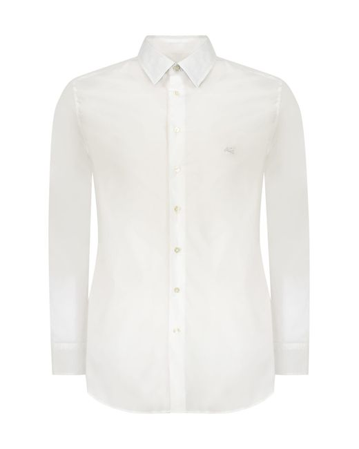 Etro White Shirt With Embroidered Logo And Printed Undercollar for men