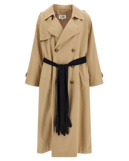 MM6 by Maison Margiela Natural Double-Breasted Cotton Twill Trench Coat