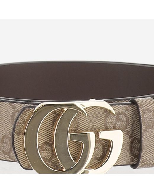 Gucci Brown Belt Gg Marmont Reversible Leather Cotton for men