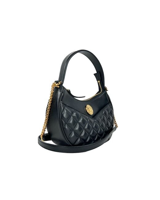 Versace Quilted Black Leather Half Moon Chain Crossbody Bag