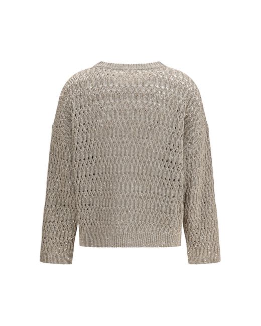 Brunello Cucinelli White Openwork Sweater Silk; Nylon
