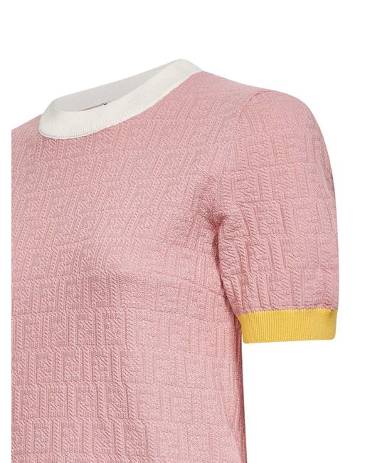 Fendi Pink Ff Cotton And Silk Sweater With Color Block Edges