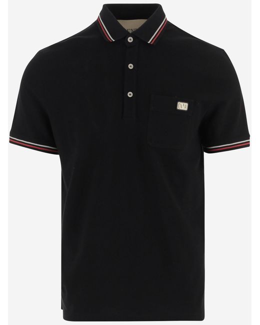 Valentino Black Cotton Polo Shirt With Logo for men