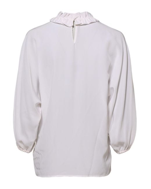 Dolce & Gabbana Gray Ruffled Neckline Blouse Pullover Top Silk